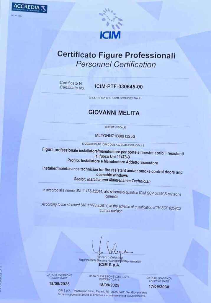 Certificato Melita Giovanni