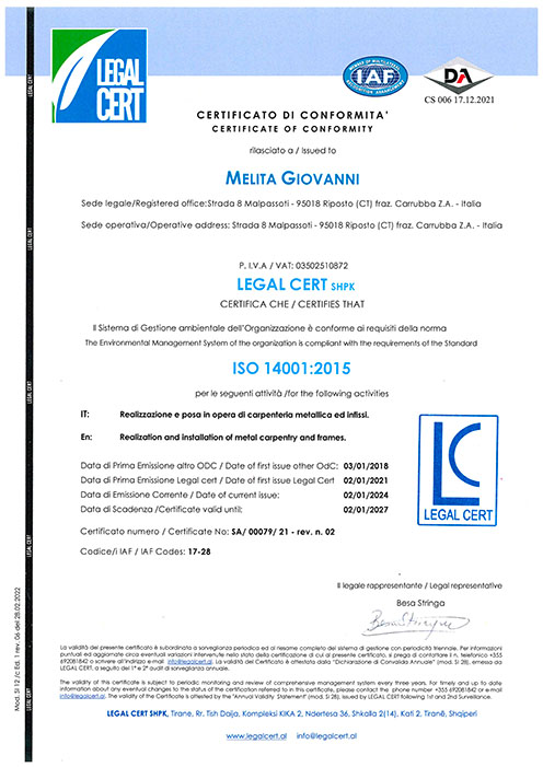 CERTIFICATO LEGAL CERT (GESTIONE AMBIENTALE)